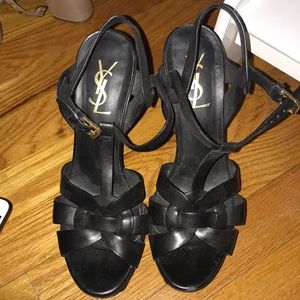 AUTHENTIC YSL tribute sandal open toe leather blk